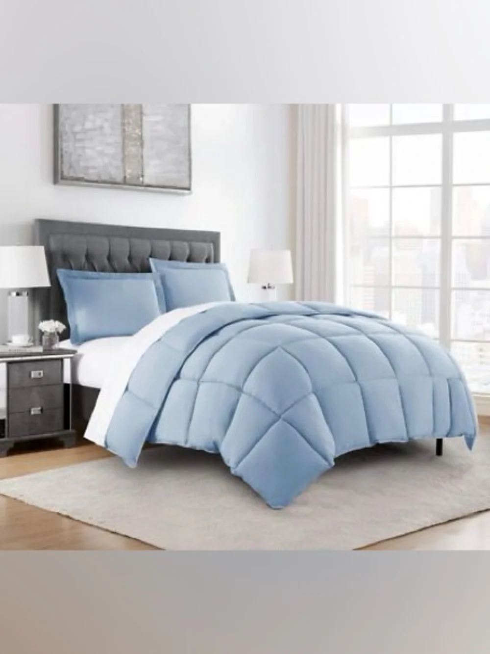 Light Blue Reversible Comforter Set - Plush All-Season Bedding oversized king